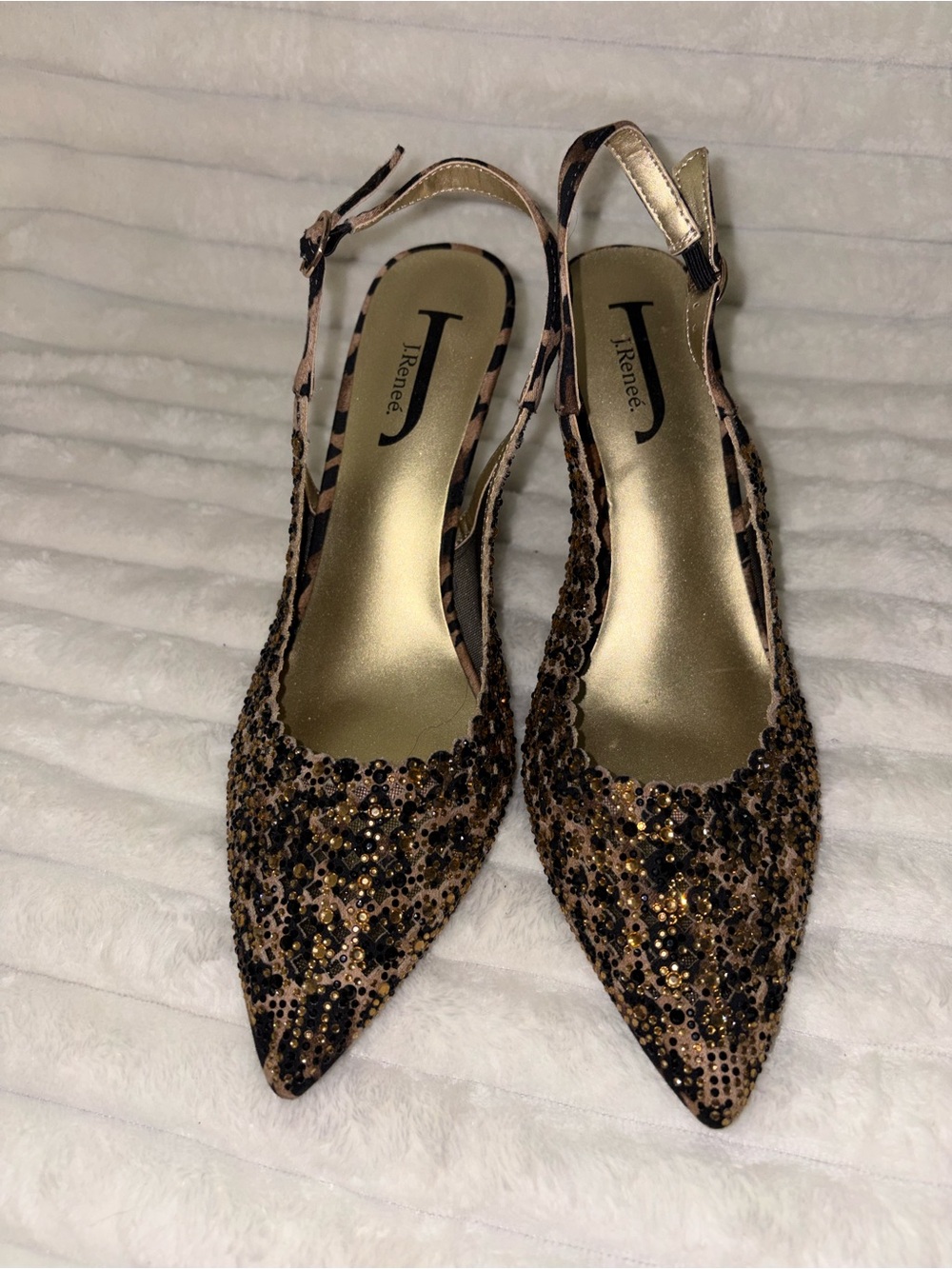 J.Renee Gold and Black Sequin Pointed Slingback Flats size 7.5
